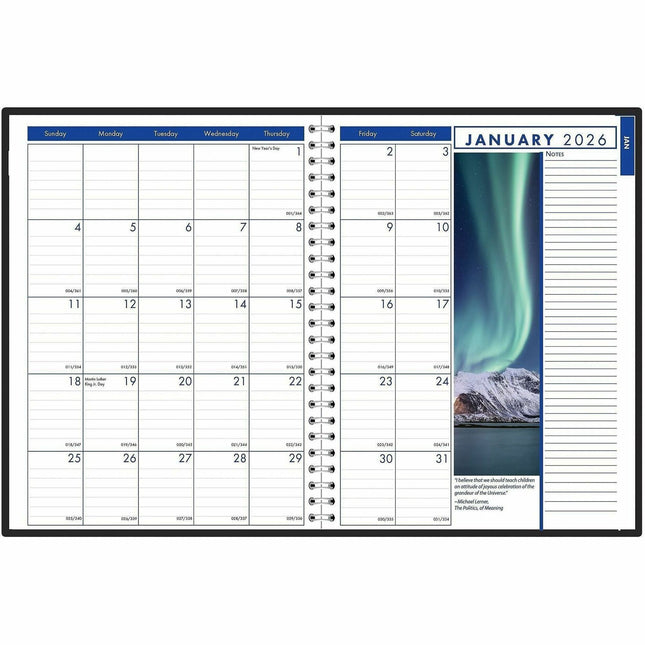 House of Doolittle Earthscapes Planner - Julian Dates - Weekly, Monthly - 1 Year - January 2026 to December 2026 - 8:00 AM to 6:00 PM - Hourly - 1 Month, 1 Week Double Page Layout - 8 1/2" x 11" Sheet Size - Wire Bound - Paper - Black Cover - Tabbed, P...