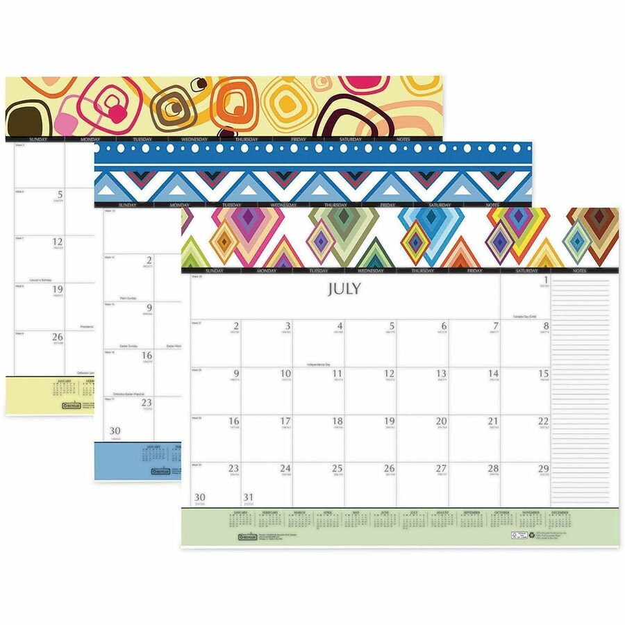 House of Doolittle 12-Month Recycled Desk Pad Calendar - Julian Dates - Monthly - 12 Month - January 2026 to December 2026 - 22" x 17" Sheet Size - Desk Pad, Desk - Multicolor - Geometric Design, Planing Calendar, Printed, Reinforced Corner - 1 Each