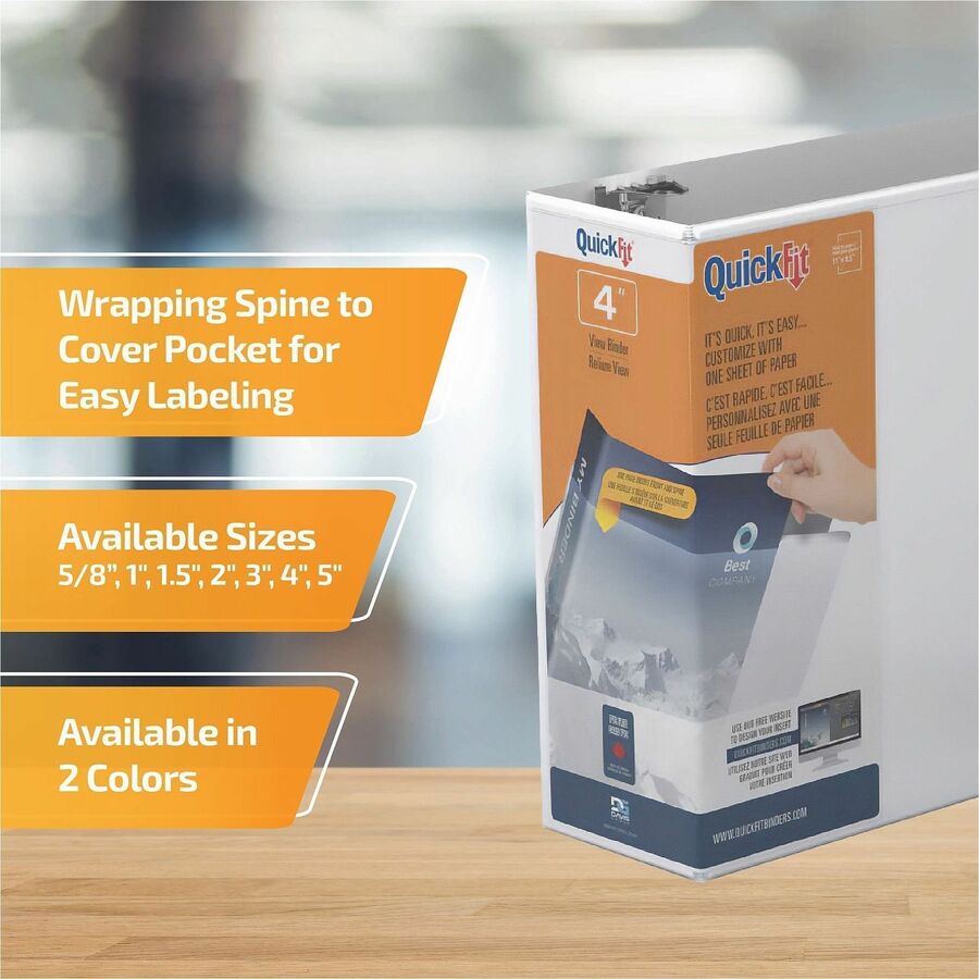 QuickFit View Binder, 3-Ring Binder, Angle D Ring, 4 Inch, White - 4" Binder Capacity - 8 1/2" x 11" Sheet Size - 750 Sheet Capacity - 3 x 4" Ring(s) - Fastener(s): D-Ring - Polypropylene - White - Recycled - Locking Ring, Heavy Duty - 1 Each