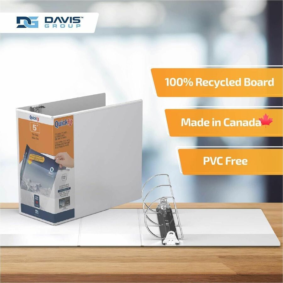QuickFit View Binder, 3-Ring Binder, Angle D Ring, 5 Inch, White - 5" Binder Capacity - 8 1/2" x 11" Sheet Size - 1000 Sheet Capacity - 3 x 5" Ring(s) - Fastener(s): D-Ring - Polypropylene - White - Recycled - Locking Ring, Heavy Duty - 1 Each