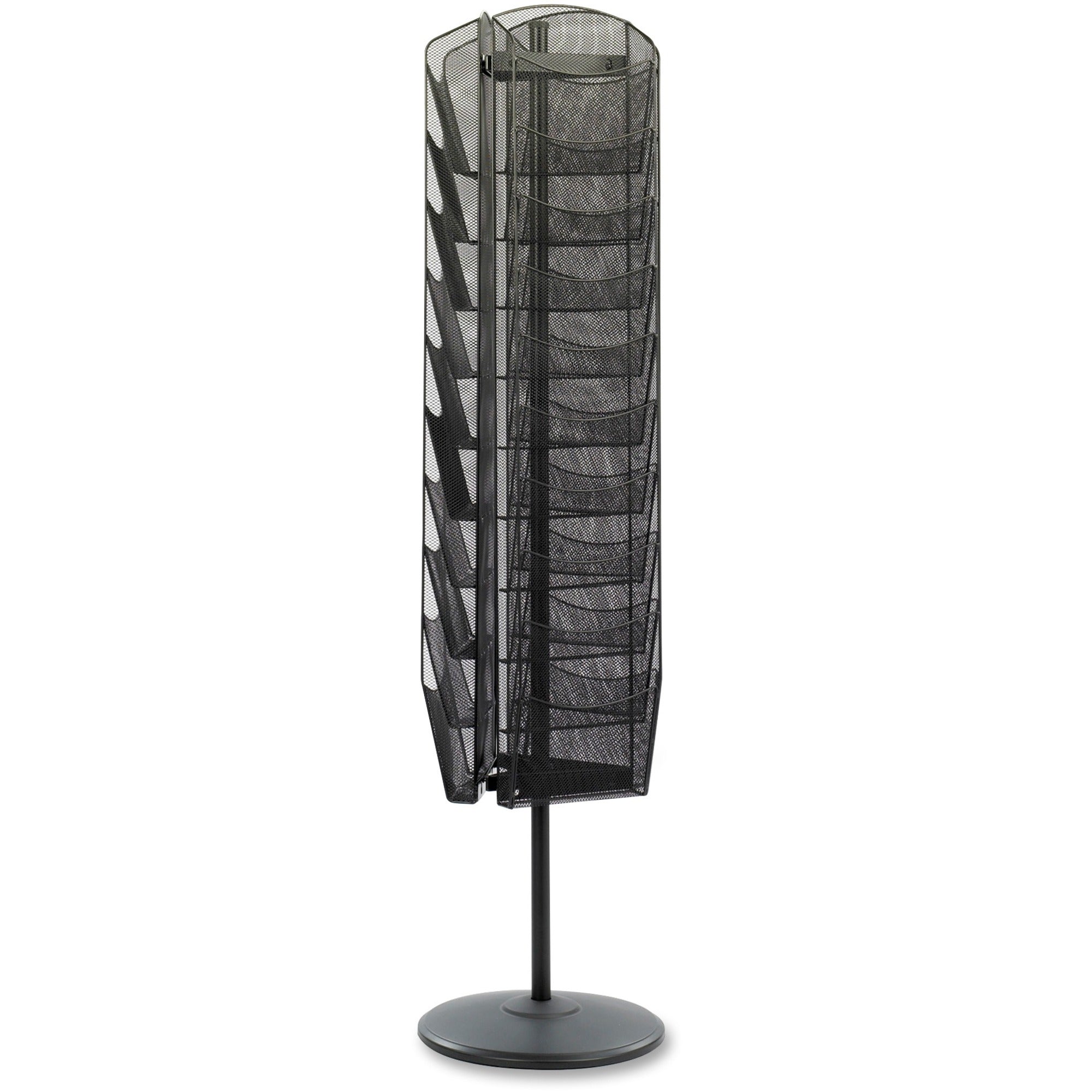 Safco Onyx Rotating Mesh Magazine Rack - 30 Compartment(s) - Compartment Size : 7.50" x 9.75" - 66" Height x 16.50" Width x 16.50" Depth - Floor - Black - Steel - 1 Each