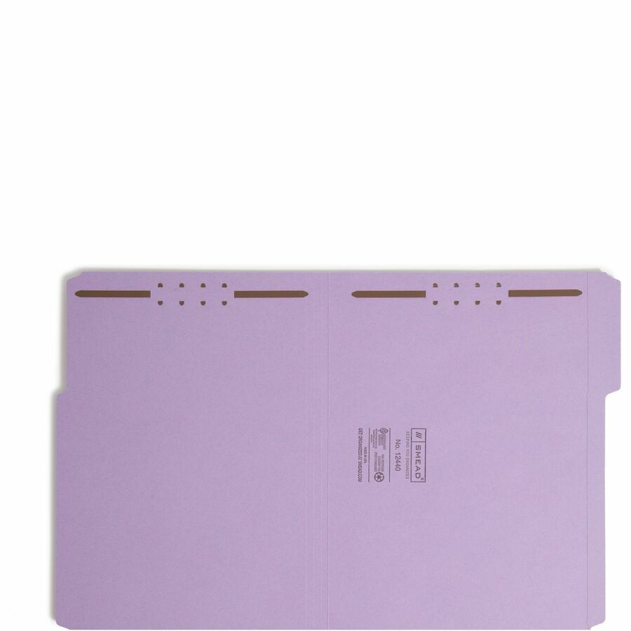 Smead 1/3 Tab Cut Letter Recycled Fastener Folder - 8 1/2" x 11" - 3/4" Expansion - 2 x 2K Fastener(s) - 2" Fastener Capacity - Top Tab Location - Assorted Tab Position - 11 pt. - 2 Plys - Lavender - 10% Recycled - 50 / Box