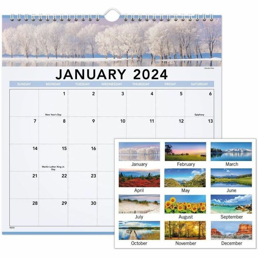 At-A-Glance 2026 Landscape Monthly Wall Calendar, Medium, 12" x 12" - Medium - Monthly - 12 Month - January 2026 to December 2026 - 1 Month Single Page Layout - 12" x 12" Sheet Size - White Sheet - Wire Bound - Paper - Date Indicator, Hanging Loop, Ble...