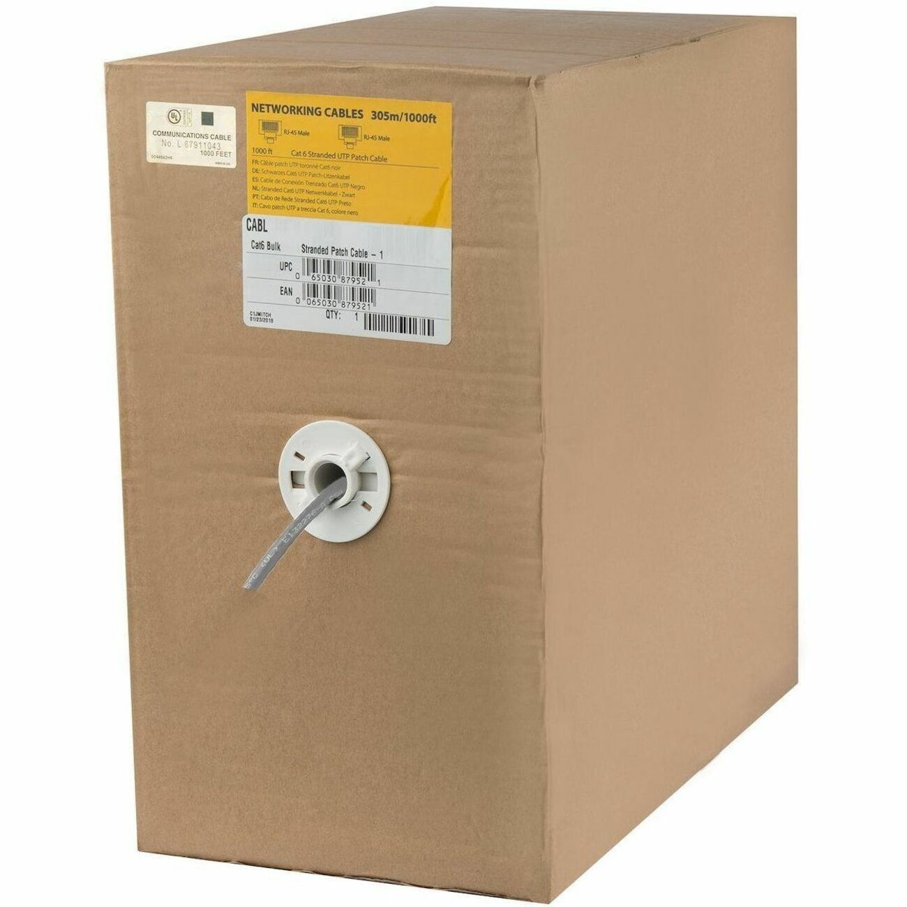 StarTech.com Bulk Cat6 Ethernet Cable - 1000 ft. - Stranded - CM-Rated for In-Wall Use - Gray - 1000 ft Category 6 Network Cable for Network Device - 1 Gbit/s - Patch Cable - Unshielded Twisted Pair (UTP) - CM - 24 AWG - Gray - 1 Each