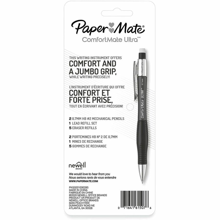 Paper Mate Comfortable Ultra Mechanical Pencils - 0.7 mm Black Lead - #2 - Refillable - Assorted Plastic Barrel - 2 / Pack