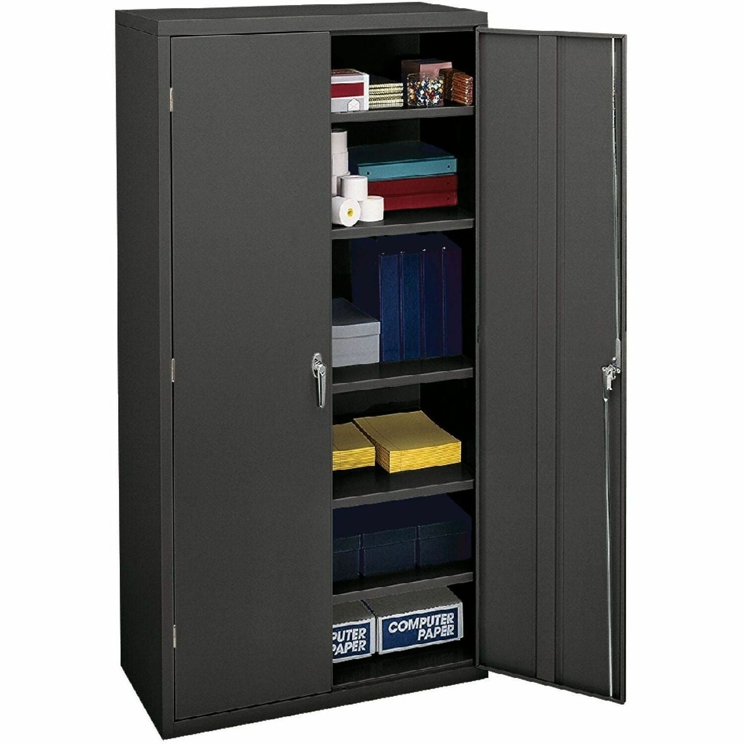 HON Brigade 5-Shelf Storage Cabinet - 36" Width x 18.1" Depth x 72" Height - 5 x Shelf(ves) - 2 x Door(s) - 250 lb Load Capacity - Lockable, Reinforced, Sturdy, Durable, Leveling Glide, Reinforced Door, Heavy Duty, Temperature Resistant - Charcoal - St...