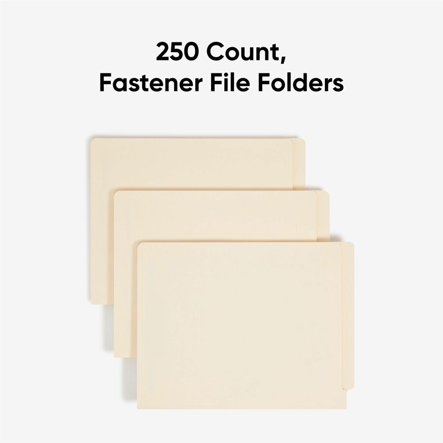 Smead Shelf-Master Straight Tab Cut Letter Recycled Fastener Folder - 8 1/2" x 11" - 3/4" Expansion - 2 x 2B Fastener(s) - 2" for Folder - End Tab Location - 11 pt. - 2 Plys - Manila - Manila - Reinforced Tab, Embossed - 10% Recycled - 250 / Box