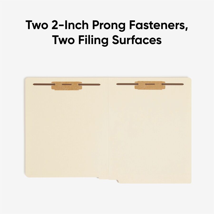 Smead Shelf-Master Straight Tab Cut Letter Recycled Fastener Folder - 8 1/2" x 11" - 3/4" Expansion - 2 x 2B Fastener(s) - 2" for Folder - End Tab Location - 11 pt. - 2 Plys - Manila - Manila - Reinforced Tab, Embossed - 10% Recycled - 250 / Box