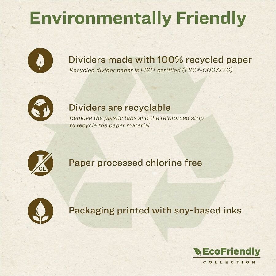 Avery EcoFriendly Recycled Dividers, 5 Tabs (3 Sets of 11080) - 15 x Divider(s) - 15 Tab(s) - Digit - 1-5, Table of Contents - 5 Tab(s)/Set - 8.5" Divider Width x 11" Divider Length - 3 Hole Punched - White Paper Divider - Multicolor Paper Tab(s) - 100...