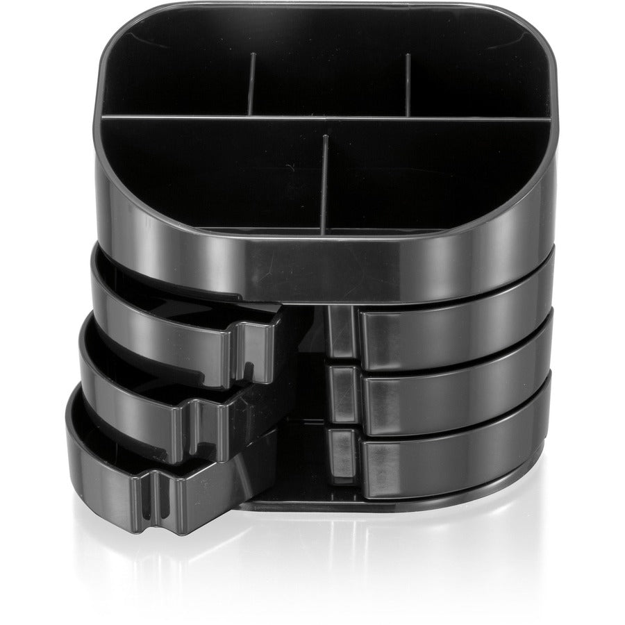 Officemate 2200 Series Double Supply Organizer with 11 Compartments, Black - 11 Compartment(s) - 4.5" Height x 5" Width x 3.8" Depth - Desktop - Non-skid Base - Black - Plastic - 1 Each