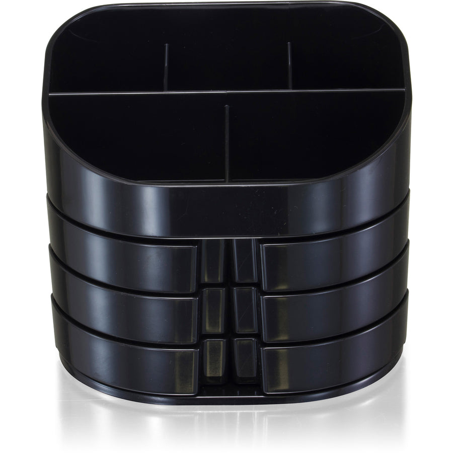 Officemate 2200 Series Double Supply Organizer with 11 Compartments, Black - 11 Compartment(s) - 4.5" Height x 5" Width x 3.8" Depth - Desktop - Non-skid Base - Black - Plastic - 1 Each
