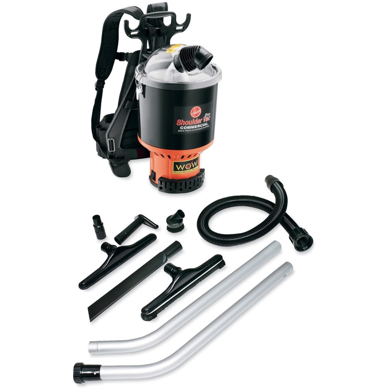 Hoover Shoulder Vac C2401 Backpack Vacuum Cleaner - 1000 W Motor - 1.60 gal - Bagged - 14" Cleaning Width - Carpet, Hard Floor - 48 ft Cable Length - 4.3 ft Hose Length - HEPA - 897.7 gal/min - AC Supply - 110 V AC - 8.50 A
