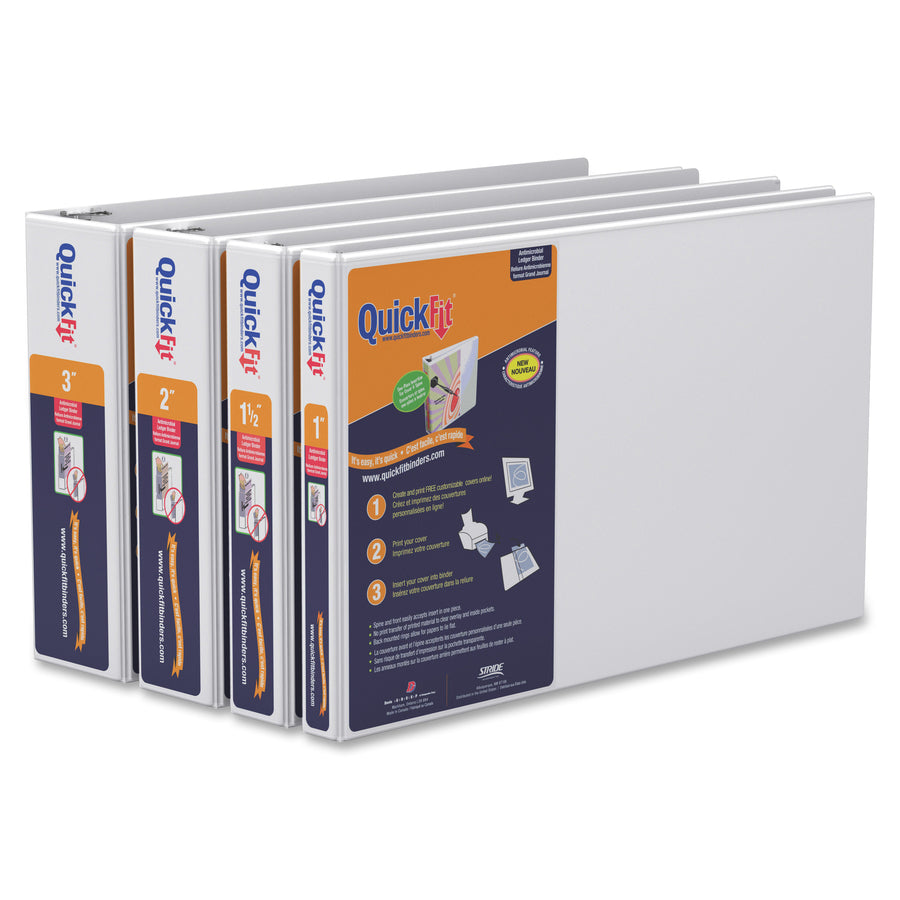 QuickFit Heavy-Duty Landscape 3-Ring Binder, D-Ring, View Binder, 3 Inch, White - 3" Binder Capacity - 11" x 17" Sheet Size - 625 Sheet Capacity - 3 x 3" Ring(s) - Fastener(s): D-Ring - Polypropylene - Black - Recycled - Locking Mechanism, Spine Label,...