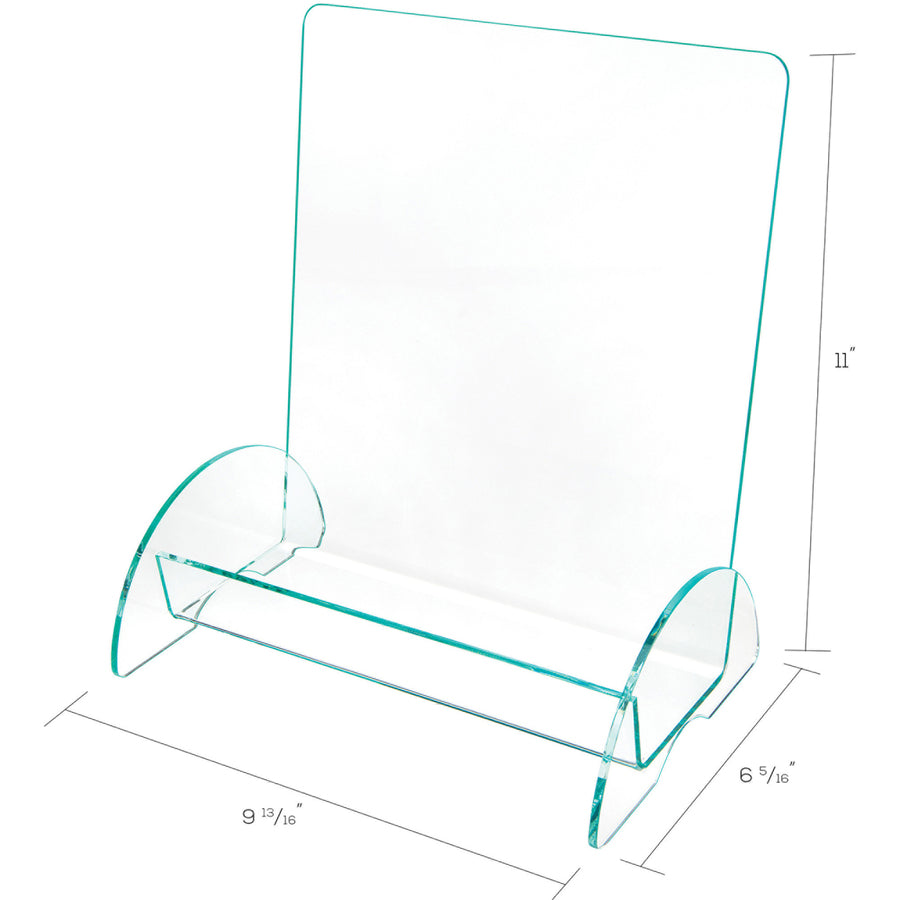 Deflecto Magazine-size Euro-style Docuholder - Support 9.25" x 3.25" Media - 11" Height x 9.8" Width x 6.3" Depth - Acrylic - Clear, Green Tint - Durable, Lightweight - 1 Each