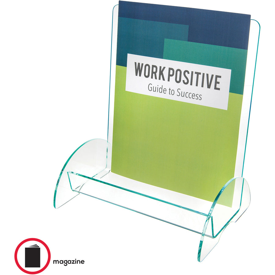 Deflecto Magazine-size Euro-style Docuholder - Support 9.25" x 3.25" Media - 11" Height x 9.8" Width x 6.3" Depth - Acrylic - Clear, Green Tint - Durable, Lightweight - 1 Each