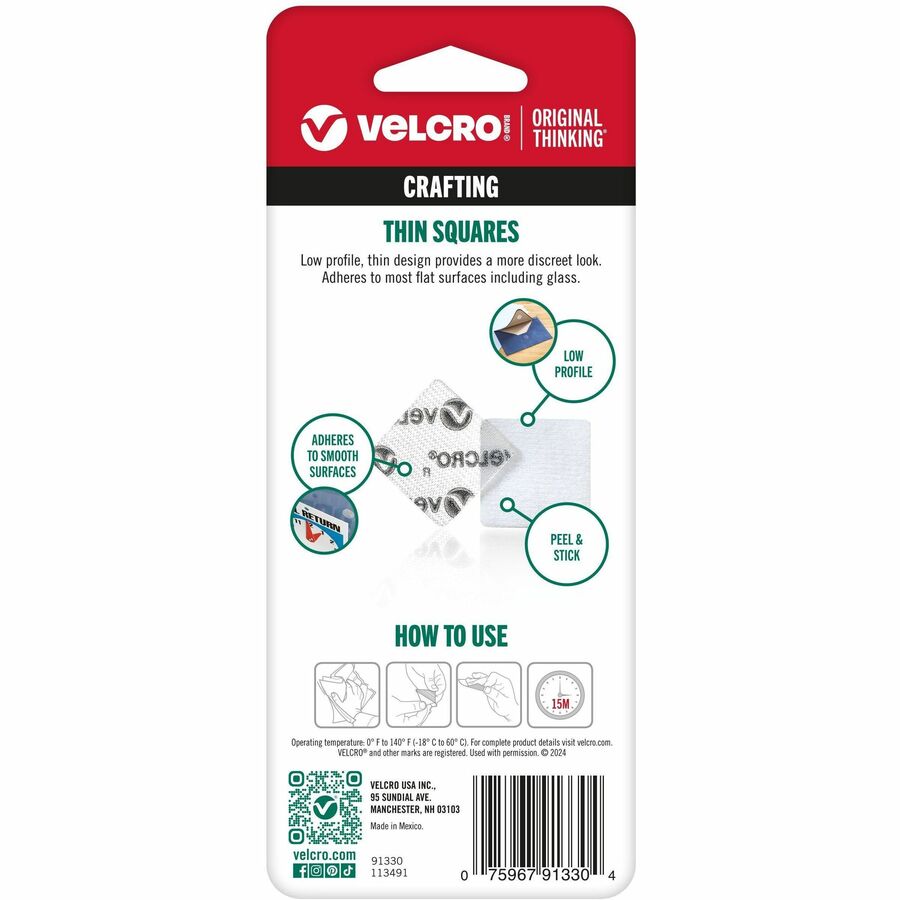 VELCRO&reg; Thin Clear Fasteners 7/8in Squares Clear 12 ct - Clear - Water Resistant - For Indoor, Outdoor, Card, Crafting, Scrapbooking, Project, Glass, Plastic, Classroom, Office, Home, ... Carton - 12 Carton