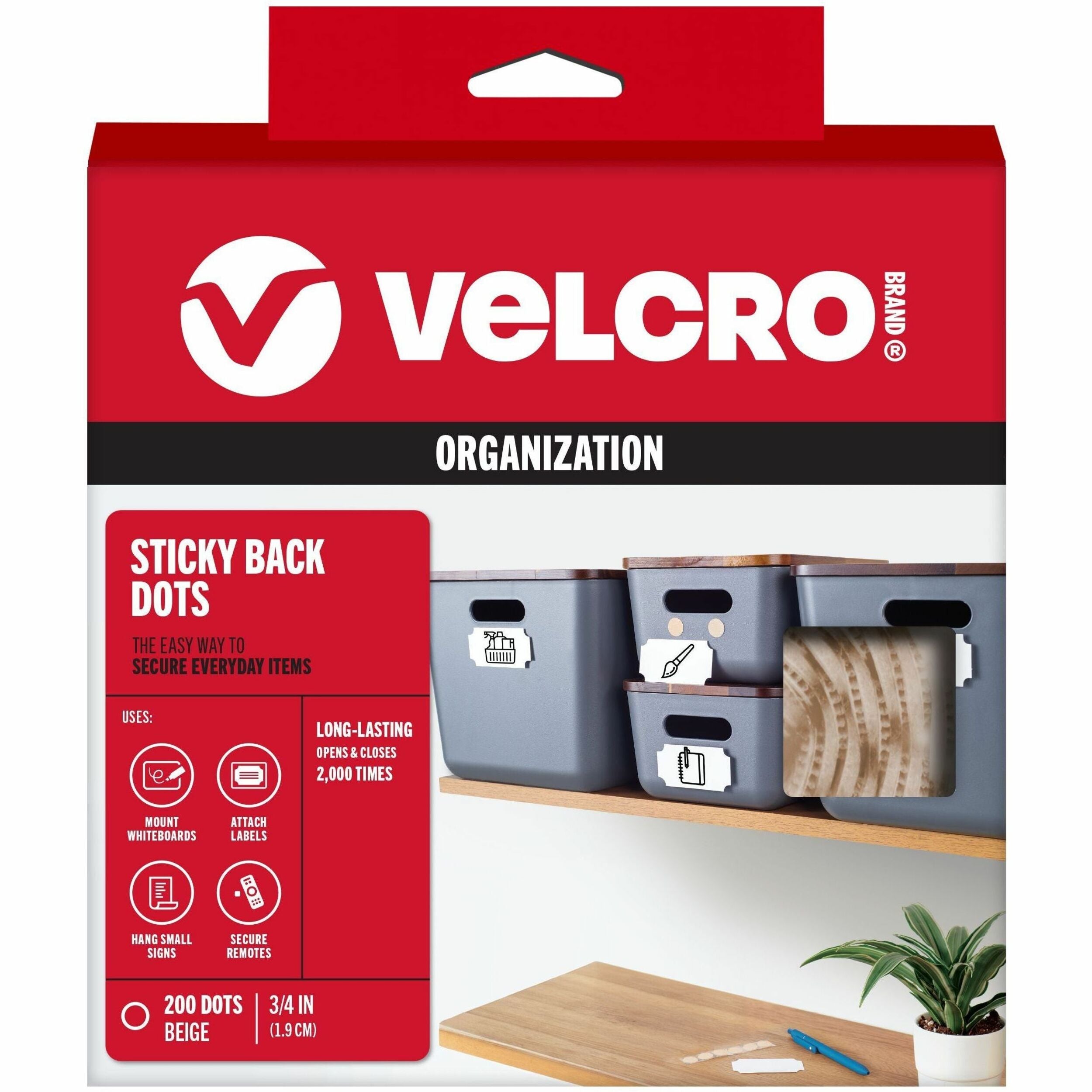 VELCRO&reg; Sticky Back 3/4in Circles Beige 200 ct - 0.75" Diameter - Beige - For Wood, Metal, Glass, Tile - 200 / Carton