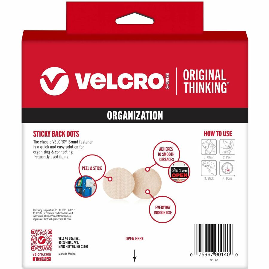 VELCRO&reg; Sticky Back 3/4in Circles Beige 200 ct - 0.75" Diameter - Beige - For Wood, Metal, Glass, Tile - 200 / Carton