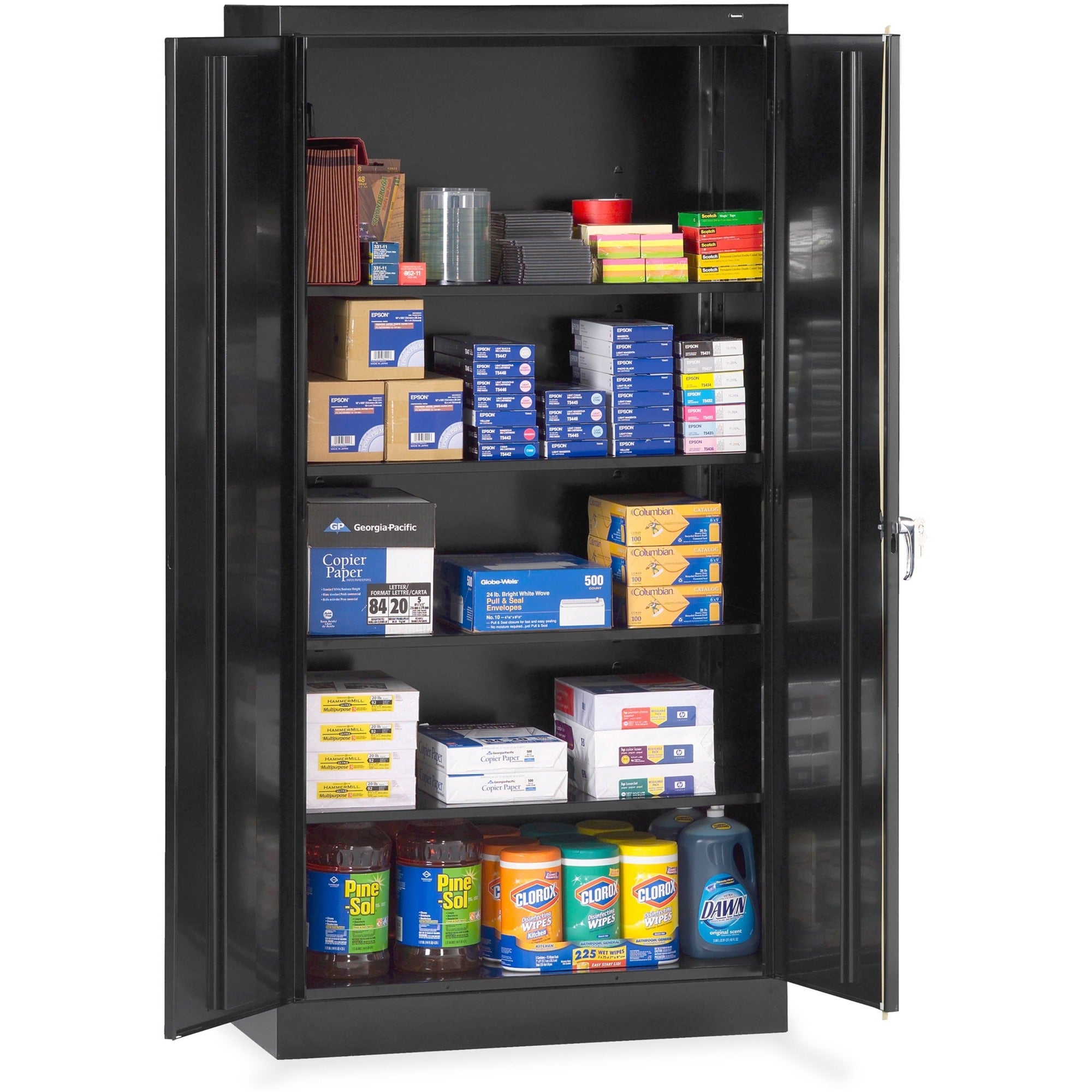 Tennsco Standard Black Storage Cabinet - 36" Width x 18" Depth x 72" Height - 5 x Shelf(ves) - 2 x Standard Door(s) - Heavy Duty, Adjustable Shelf, Locking Door, Hinged Door, Reinforced, Carrying Handle, Durable - Black - Powder Coated - Steel - Recycled