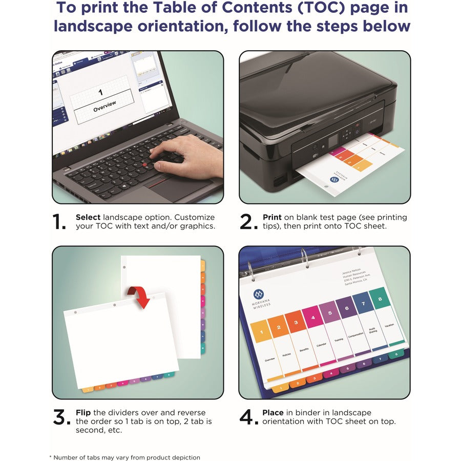 Avery&reg; Ready Index(R) 10 Tab Binder Dividers, Customizable Table of Contents, Multicolor Tabs, 24 Sets (11169) - 240 x Divider(s) - 1-10 - 10 Tab(s)/Set - 8.5" Divider Width x 11" Divider Length - 3 Hole Punched - White Paper Divider - Multicolor P...