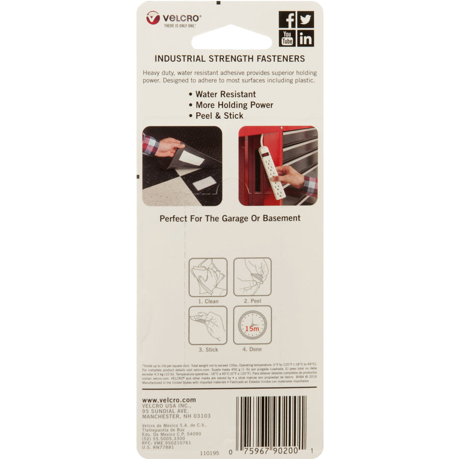 VELCRO&reg; 90200 Heavy Duty Industrial Strength - 4" Length x 2" Width - White - Water Proof, Water Resistant - For Holding - 2 / Carton