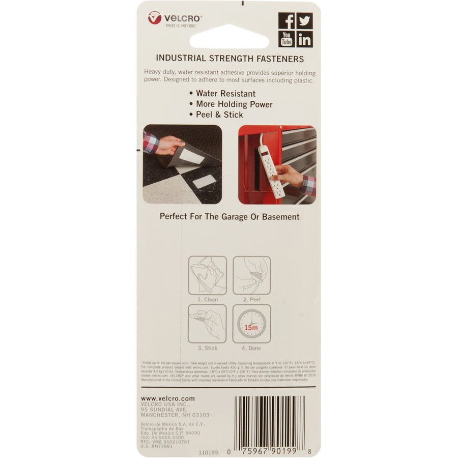 VELCRO&reg; 90199 Heavy Duty Industrial Strength - 4" Length x 2" Width - Black - For Plastic, Multi Surface - 2 / Carton