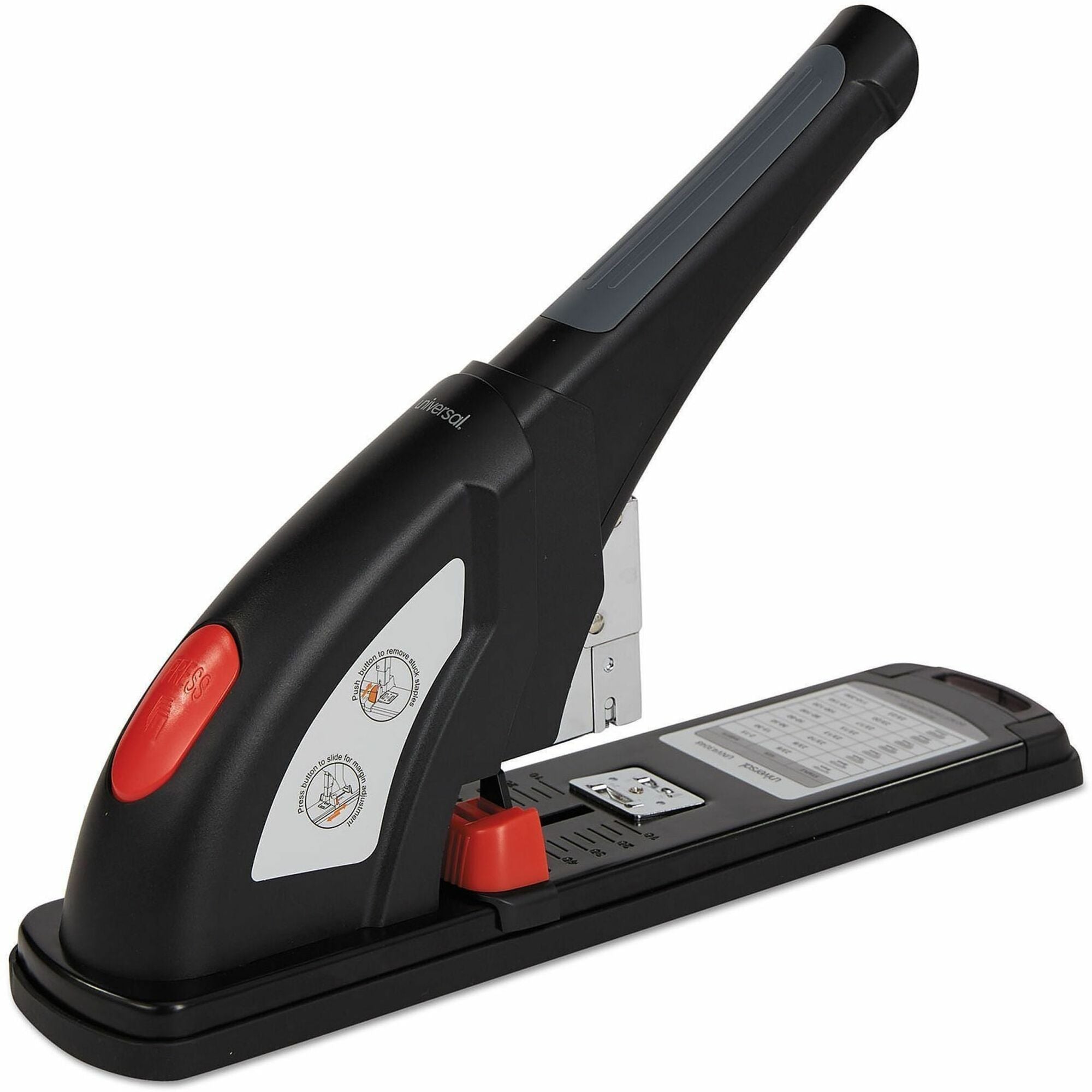 Universal Desktop Stapler - Staples Upto 200 Sheet - 0.50" Crown Width - Front Loading - Black, Granite, Red - Plastic, Metal - 1 Each