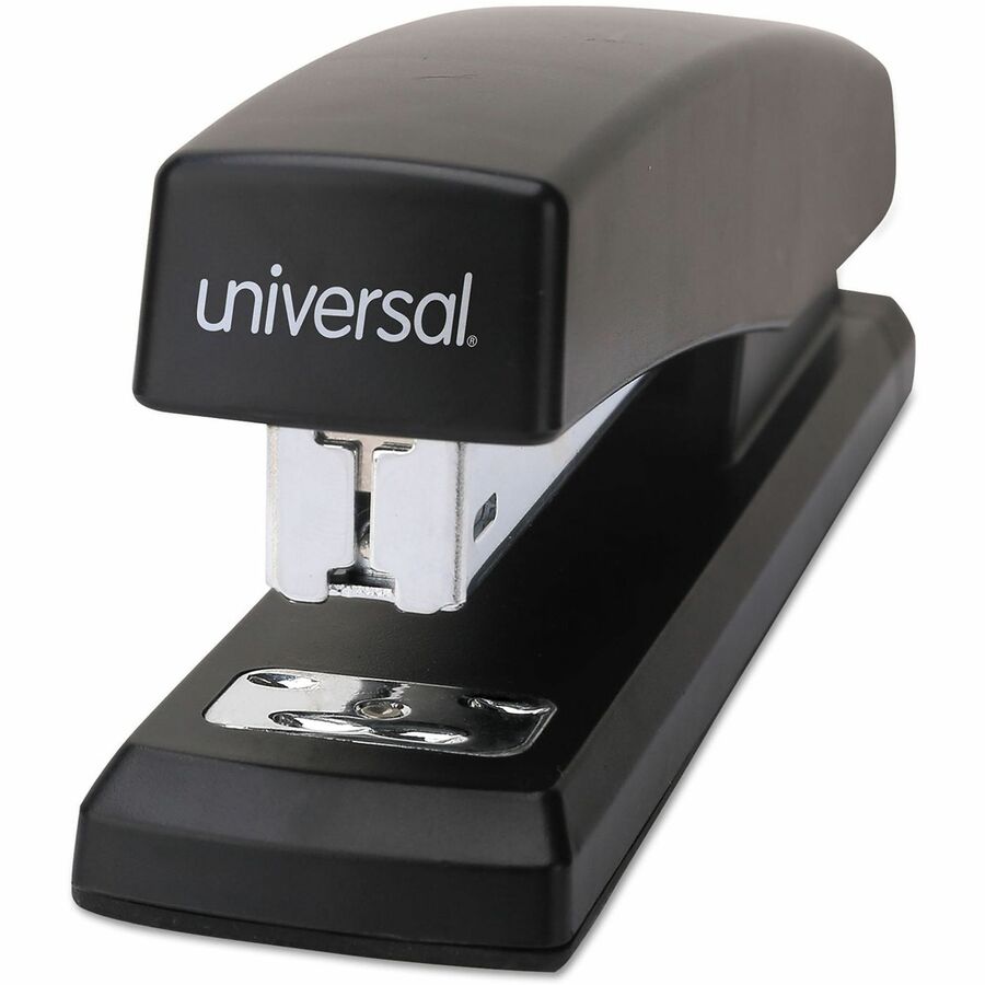 Universal Desktop Stapler - Staples Upto 20 Sheet - Holds Upto 210 Staple - Full Strip - Staple Size: 0.25" - 3" Throat Depth - 0.50" Crown Width - Top Loading - Black - Plastic - 1 Each