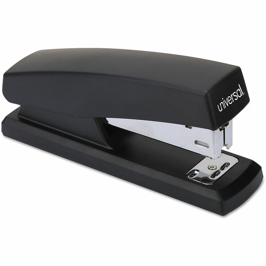 Universal Desktop Stapler - Staples Upto 20 Sheet - Holds Upto 105 Staple - Half Strip - Staple Size: 0.25" - 2" Throat Depth - 0.50" Crown Width - Top Loading - Black - Plastic - 1 Each