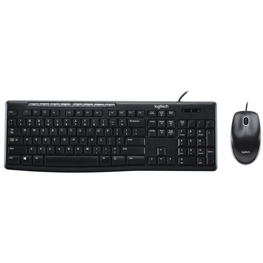 Logitech MK200 Media Corded Keyboard and Mouse Combo - USB Cable Keyboard - English - Black - USB Cable Mouse - Optical - 1000 dpi - 3 Button - Scroll Wheel - Black - Calculator, Play/Pause, Mute, Internet Key, Volume Down, Volume Up, Email, Sleep Hot ...