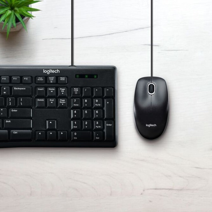Logitech MK200 Media Corded Keyboard and Mouse Combo - USB Cable Keyboard - English - Black - USB Cable Mouse - Optical - 1000 dpi - 3 Button - Scroll Wheel - Black - Calculator, Play/Pause, Mute, Internet Key, Volume Down, Volume Up, Email, Sleep Hot ...