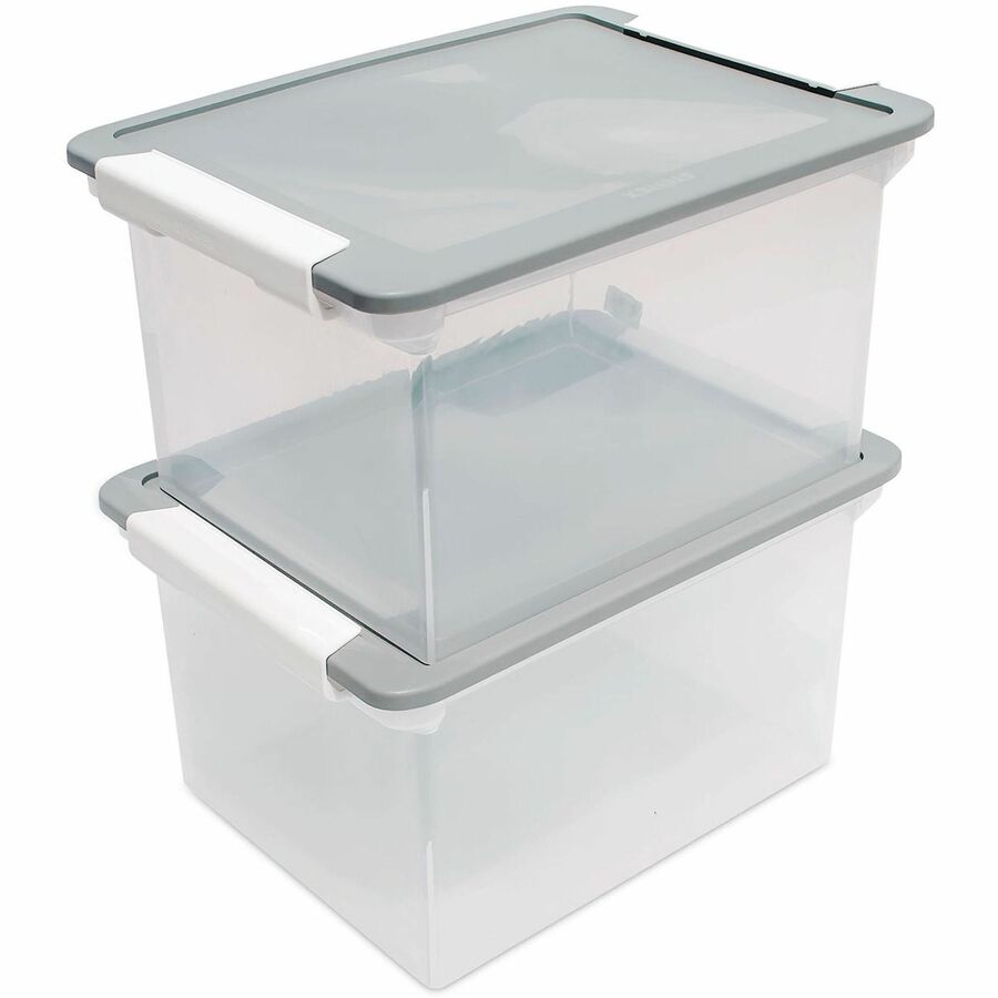 Storex Tote Clear Storage Box with Lid - Internal Dimensions: 14.50" Width x 19" Depth x 11.31" Height - External Dimensions: 14.3" Width x 18.5" Depth x 10.9" Height - 50 lb - Media Size Supported: Letter, Legal - Snap-tight Closure - Stackable - Plas...