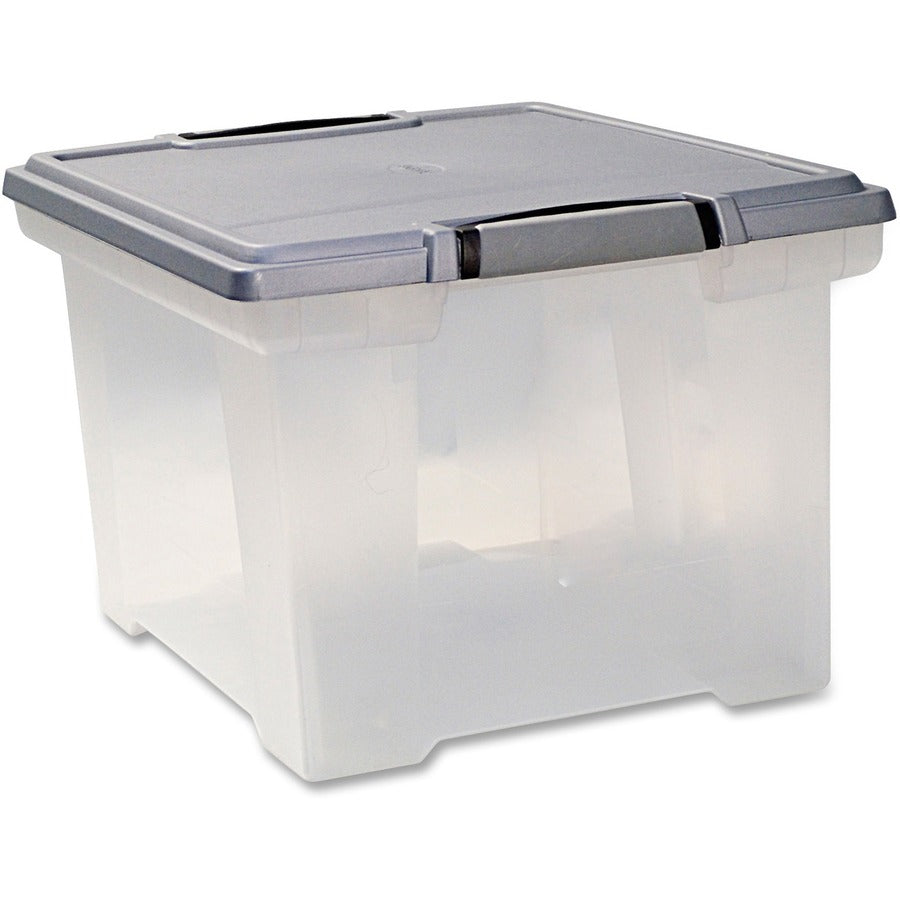 Storex Tote Clear Storage Box with Lid - Internal Dimensions: 14.50" Width x 19" Depth x 11.31" Height - External Dimensions: 14.3" Width x 18.5" Depth x 10.9" Height - 50 lb - Media Size Supported: Letter, Legal - Snap-tight Closure - Stackable - Plas...