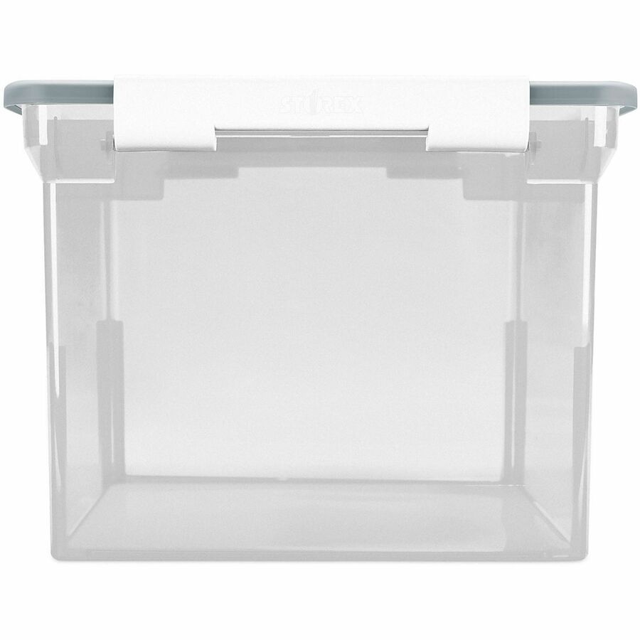 Storex Tote Clear Storage Box with Lid - Internal Dimensions: 14.50" Width x 19" Depth x 11.31" Height - External Dimensions: 14.3" Width x 18.5" Depth x 10.9" Height - 50 lb - Media Size Supported: Letter, Legal - Snap-tight Closure - Stackable - Plas...
