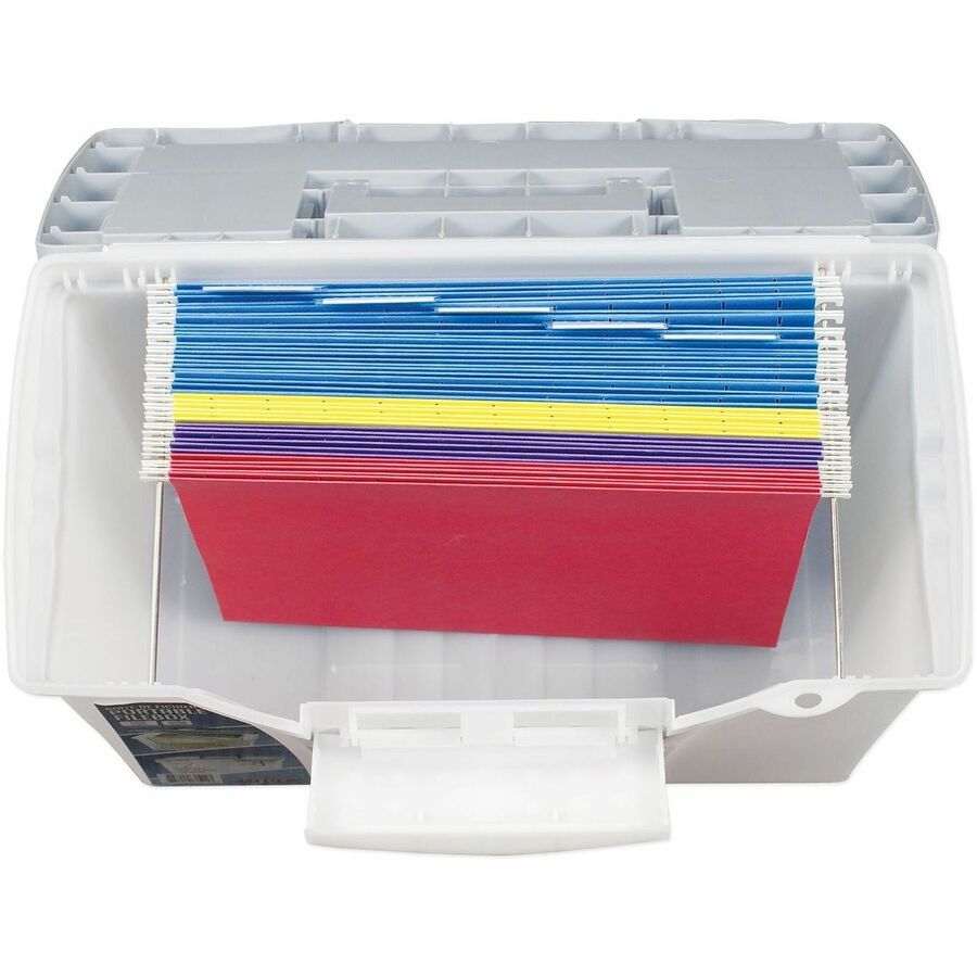 Storex Plastic Portable File Box - Internal Dimensions: 14.50" Width x 10.50" Depth x 12" Height - External Dimensions: 14.5" Width x 10.5" Depth x 12" Height - Media Size Supported: Letter, Legal - Latching Closure - Plastic - Clear, Silver - For File...