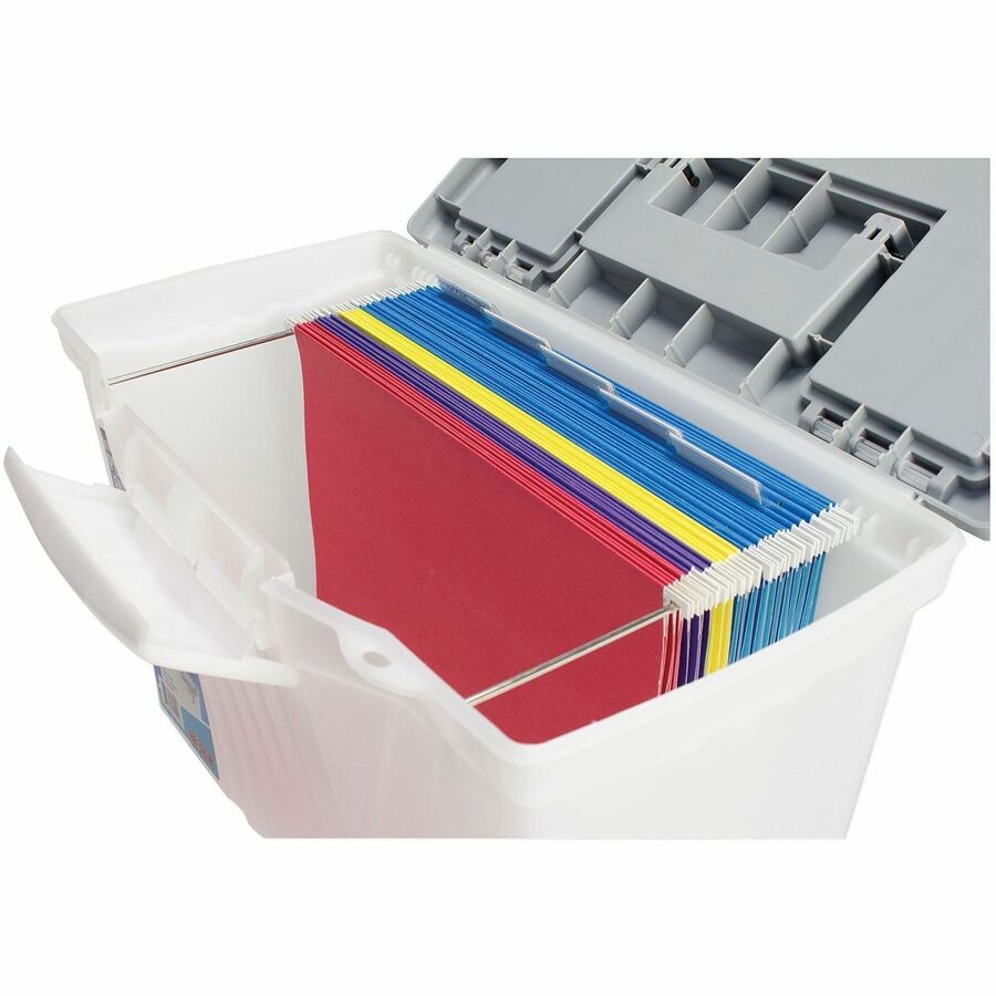 Storex Plastic Portable File Box - Internal Dimensions: 14.50" Width x 10.50" Depth x 12" Height - External Dimensions: 14.5" Width x 10.5" Depth x 12" Height - Media Size Supported: Letter, Legal - Latching Closure - Plastic - Clear, Silver - For File...