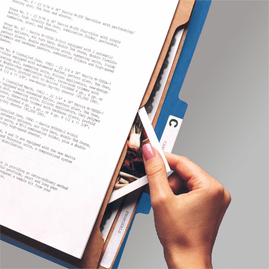 Smead SafeSHIELD 2/5 Tab Cut Letter Recycled Classification Folder - 8 1/2" x 11" - 2" Expansion - 2 x 2S Fastener(s) - 2 Pocket(s) - Top Tab Location - Right of Center Tab Position - 2 Divider(s) - 25 pt. - 1 Plys - Pressboard - Dark Blue - Tear Proof...