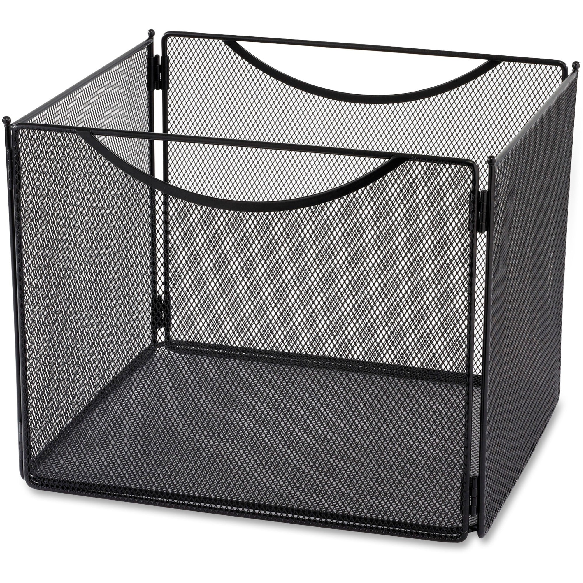 Safco Onyx Steel Mesh Desktop File Box - 10" Height x 12.50" Width x 11" Depth - Desktop - Compact, Carrying Handle, Collapsible, Portable - Powder Coated - Black - Steel - 1 Each