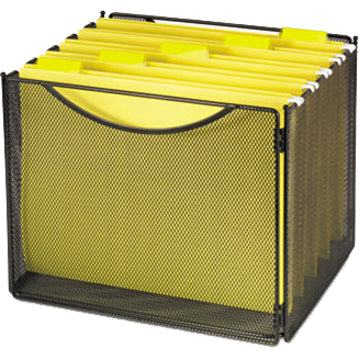 Safco Onyx Steel Mesh Desktop File Box - 10" Height x 12.50" Width x 11" Depth - Desktop - Compact, Carrying Handle, Collapsible, Portable - Powder Coated - Black - Steel - 1 Each