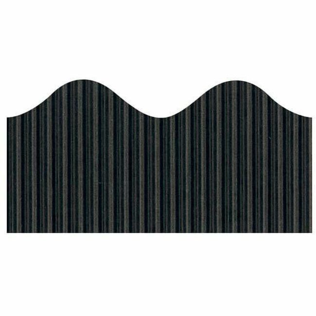 Bordette Decorative Border - Pre-scalloped Shape - Sturdy, Corrugated, Fade Resistant, Recyclable - 2.25" Width x 600" Length - Black - 1 Roll