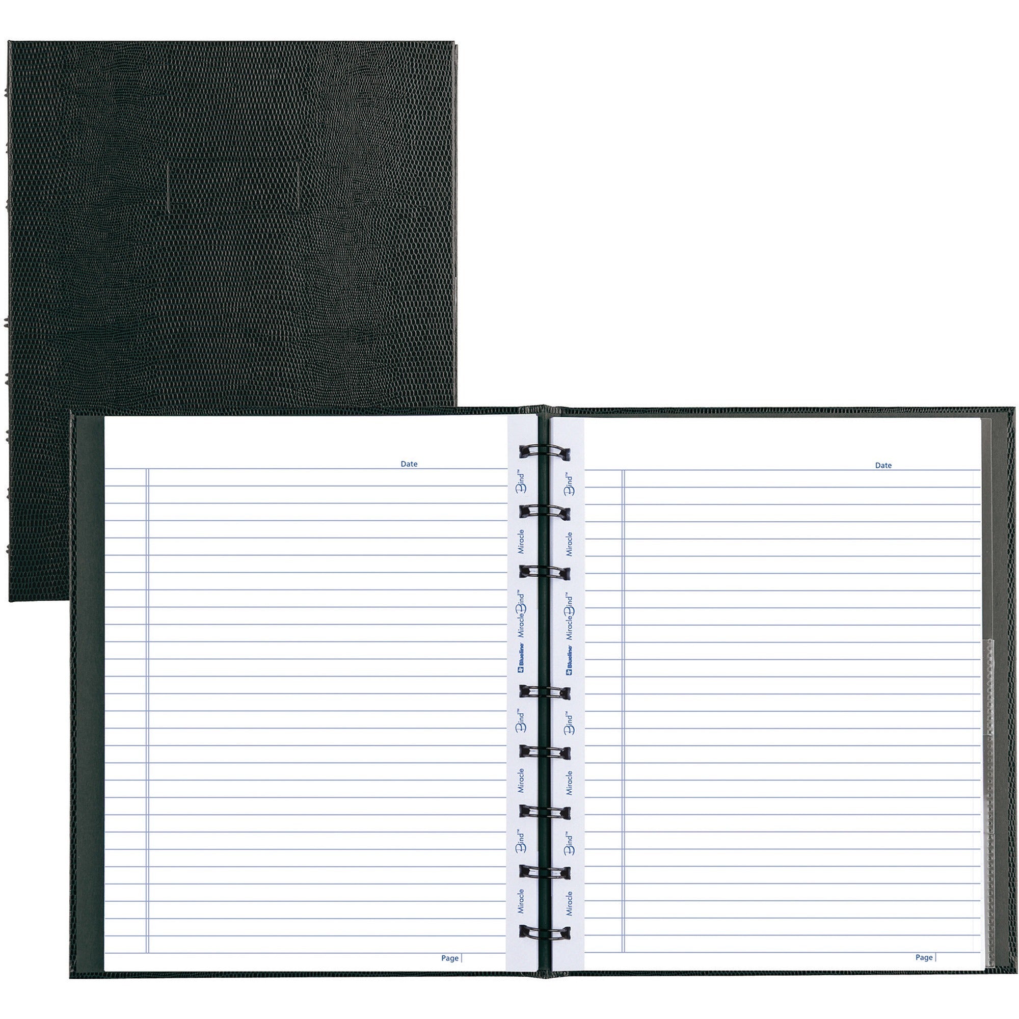 Rediform MiracleBind College Ruled Notebooks - Letter - 150 Pages - Twin Wirebound - Ruled Margin - Letter - 8 1/2" x 11" Sheet Size - 12.25" Height x 9.9" Width x 13.9" Length - Black Ribbed Cover - Micro Perforated, Repositionable, Pocket, Self-adhes...