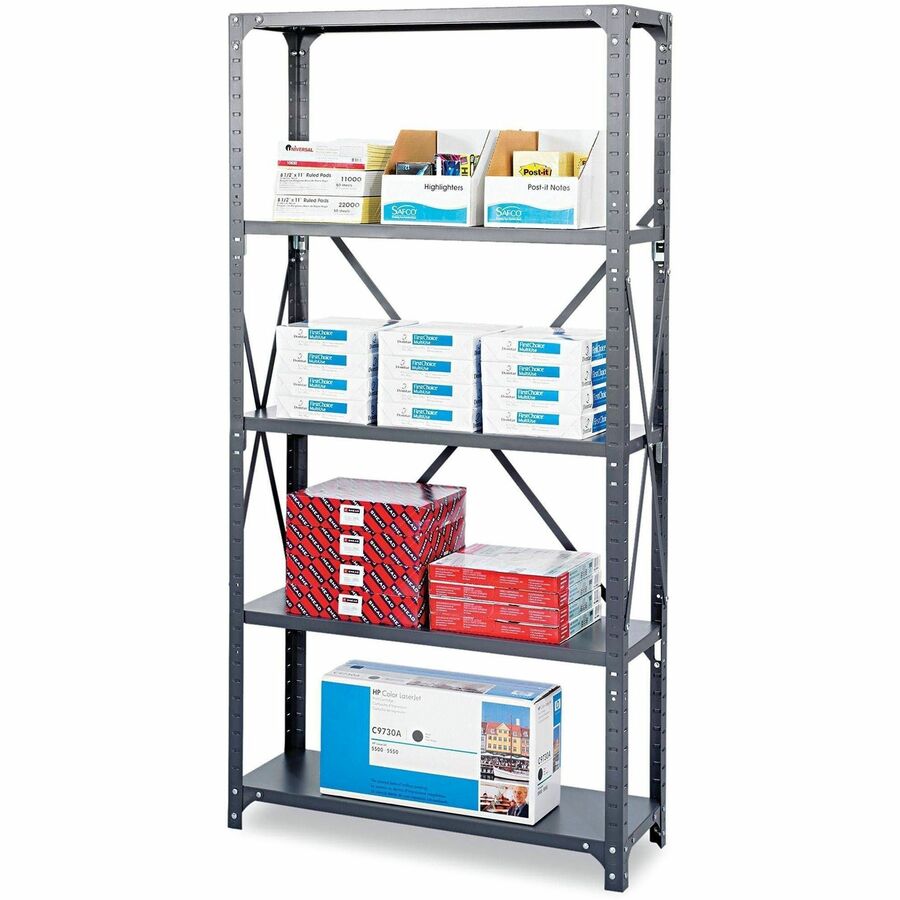 Safco Commercial 5 Shelf Kit - 36" Width x 18" Depth x 75" Height - 5 x Shelf(ves) - 3750 lb Load Capacity - Double-sided - Gray - Powder Coated, Dark Gray - Steel - Assembly Required