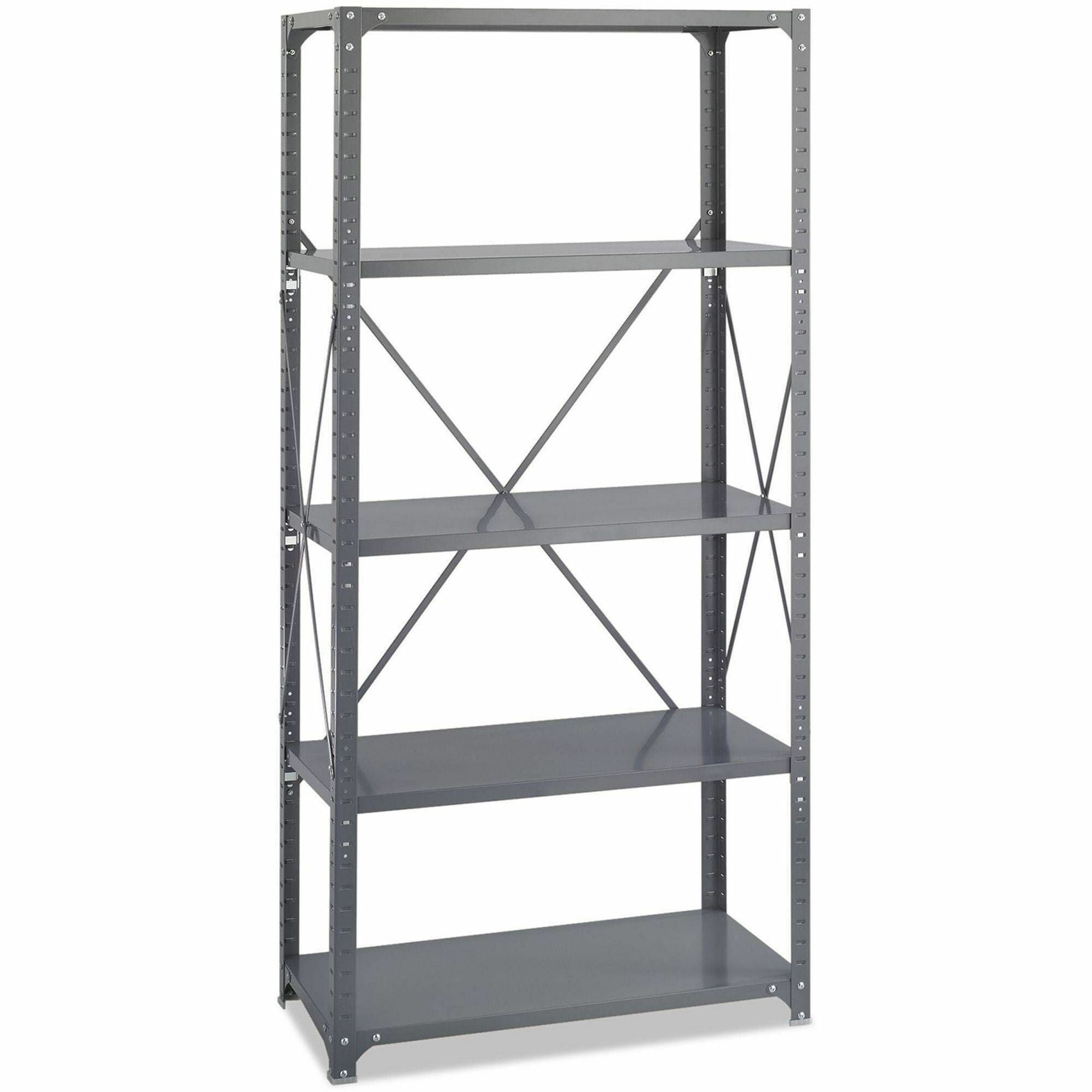 Safco Commercial 5 Shelf Kit - 36" Width x 18" Depth x 75" Height - 5 x Shelf(ves) - 3750 lb Load Capacity - Double-sided - Gray - Powder Coated, Dark Gray - Steel - Assembly Required