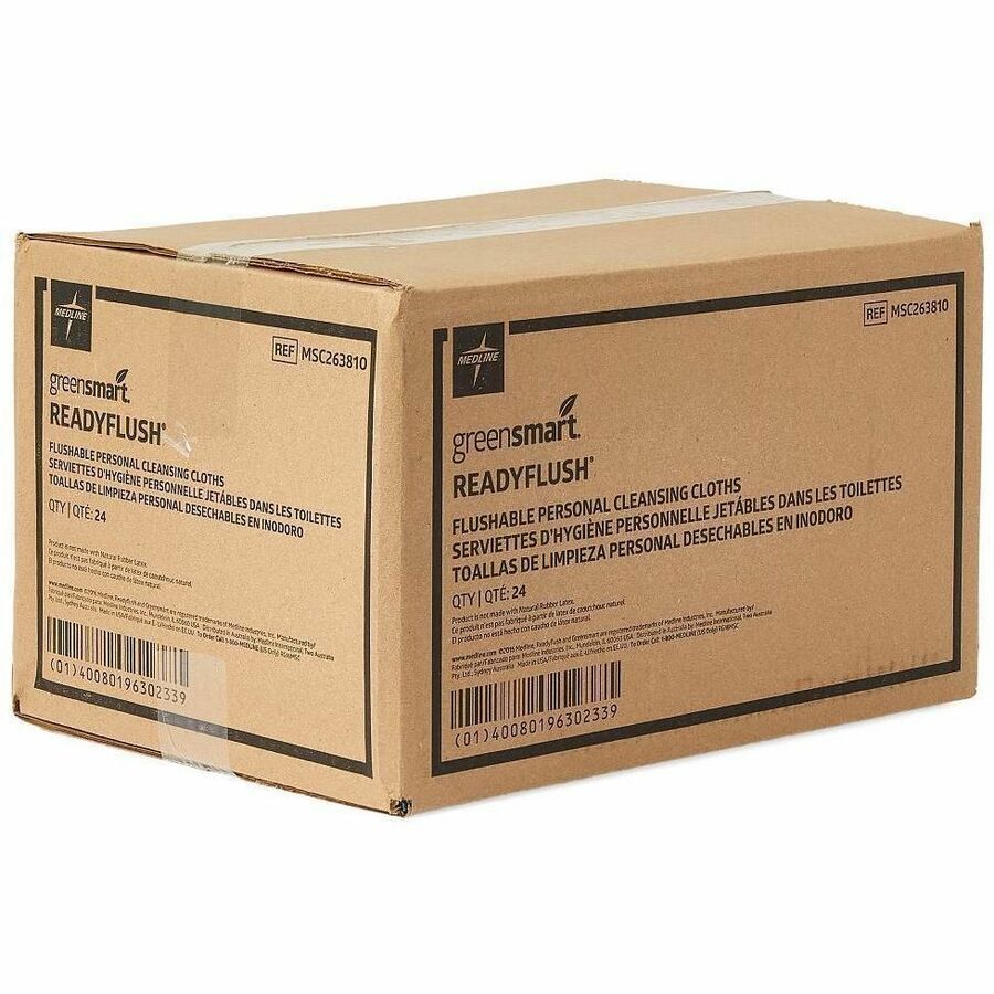 Medline ReadyFlush Biodegradable Flushable Wipes - 8" Width x 10" Length - White - Cloth, Fiber, Cloth Fiber - 24 / Carton