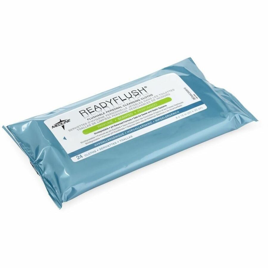 Medline ReadyFlush Biodegradable Flushable Wipes - 8" Width x 10" Length - White - Cloth, Fiber, Cloth Fiber - 24 / Carton