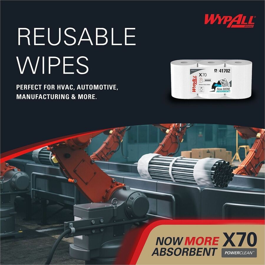 Wypall X70 Wipers Roll - 275 Sheets/Roll - White - Hydroknit, Pulp Fiber, Polypropylene - 3 / Carton