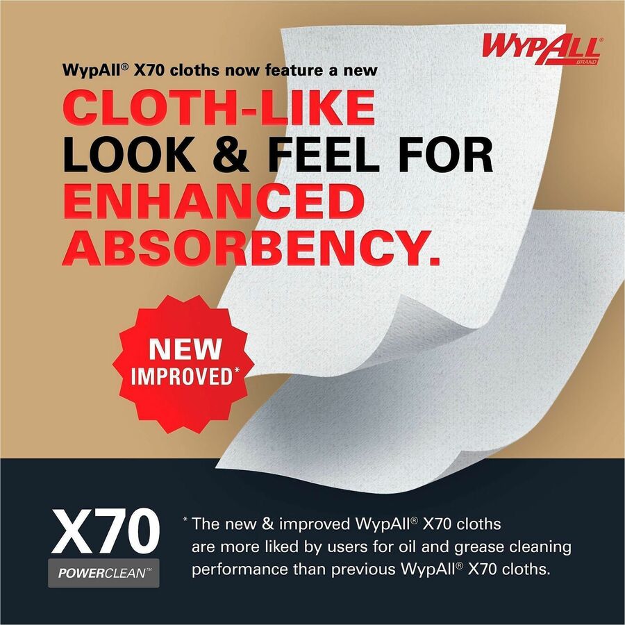 Wypall X70 Wipers Roll - 275 Sheets/Roll - White - Hydroknit, Pulp Fiber, Polypropylene - 3 / Carton