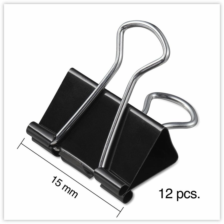 Universal Binder Clip - Mini - 0.6" Width - 0.25" Size Capacity - for Paper, School, Home, Binder, Binding - Sturdy, Foldable Handle, Removable Handle - Black, Silver - Steel Wire - 12 / Box
