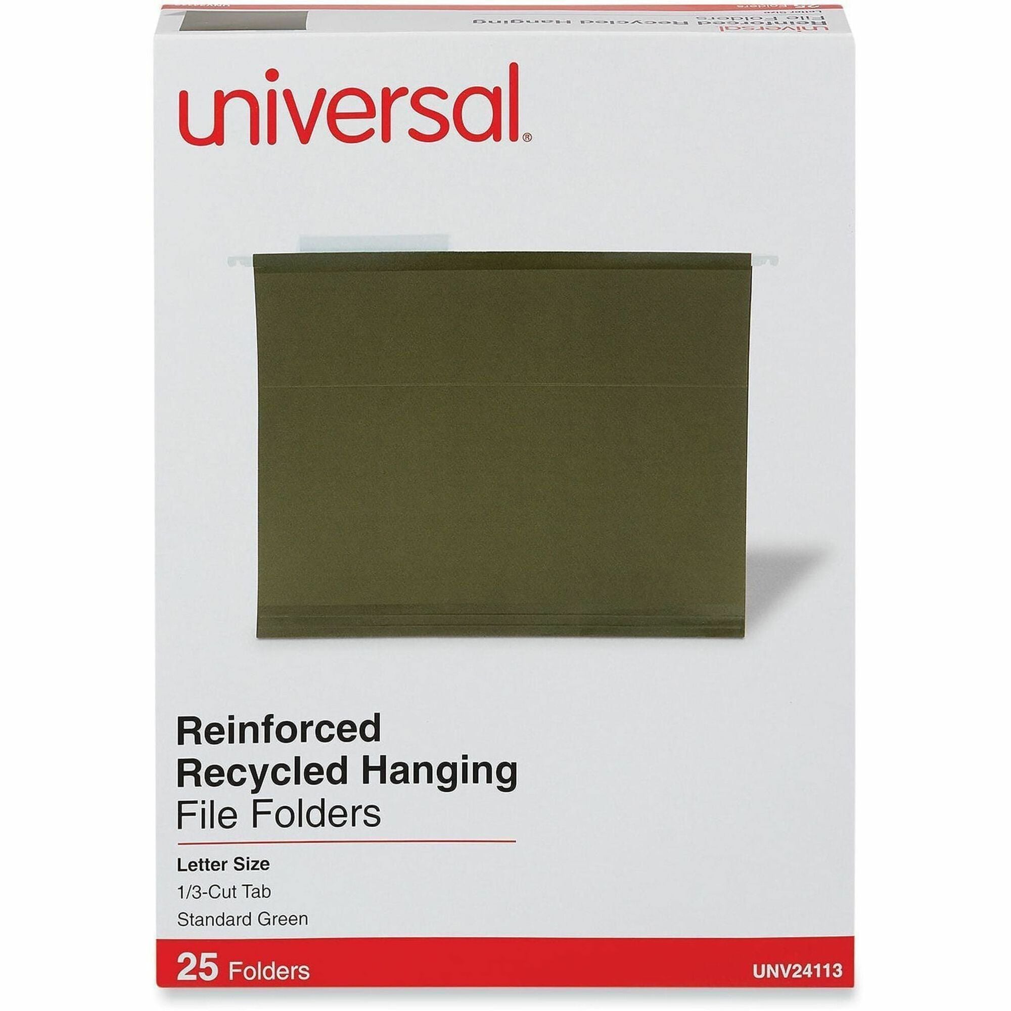 Universal 1/3 Tab Cut Letter Hanging Folder - 8 1/2" x 11" - Assorted Tab Position - 11 pt. - Stock - Standard Green - 25 Box
