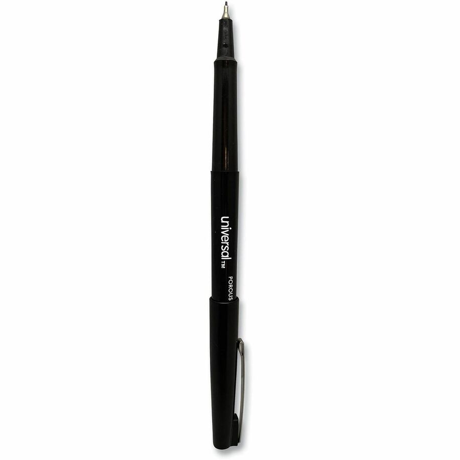 Universal Porous Point Pen, Stick, Medium 0.7 mm, Black Ink, Black Barrel, Dozen - 0.7 mm Medium Bullet Pen Point - Black Ink - Liquid - Black Barrel - 1 Dozen
